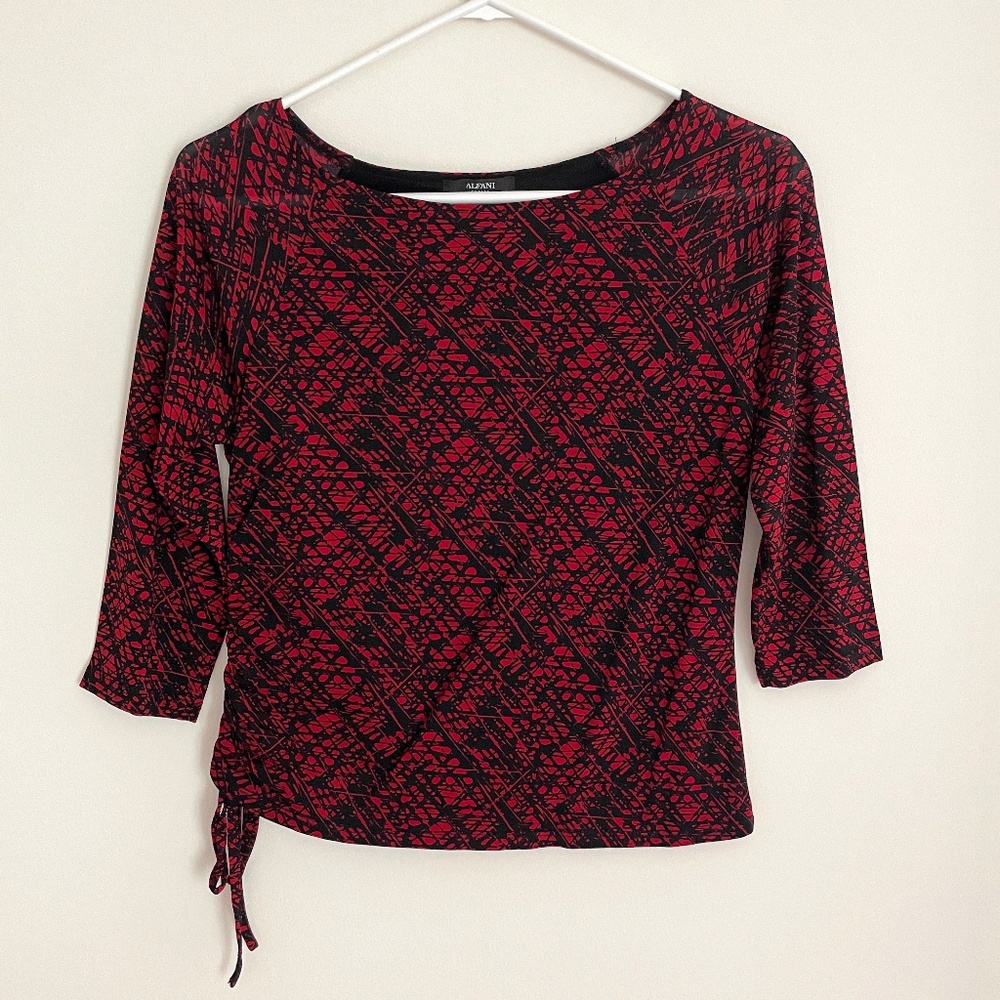 Women's Alfani Black and Red Quarter Length Top with Cinched Tie Size Small